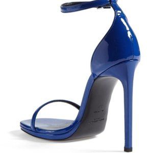 Saint Laurent Jane Leather Ankle Wrap Blue Sandal
